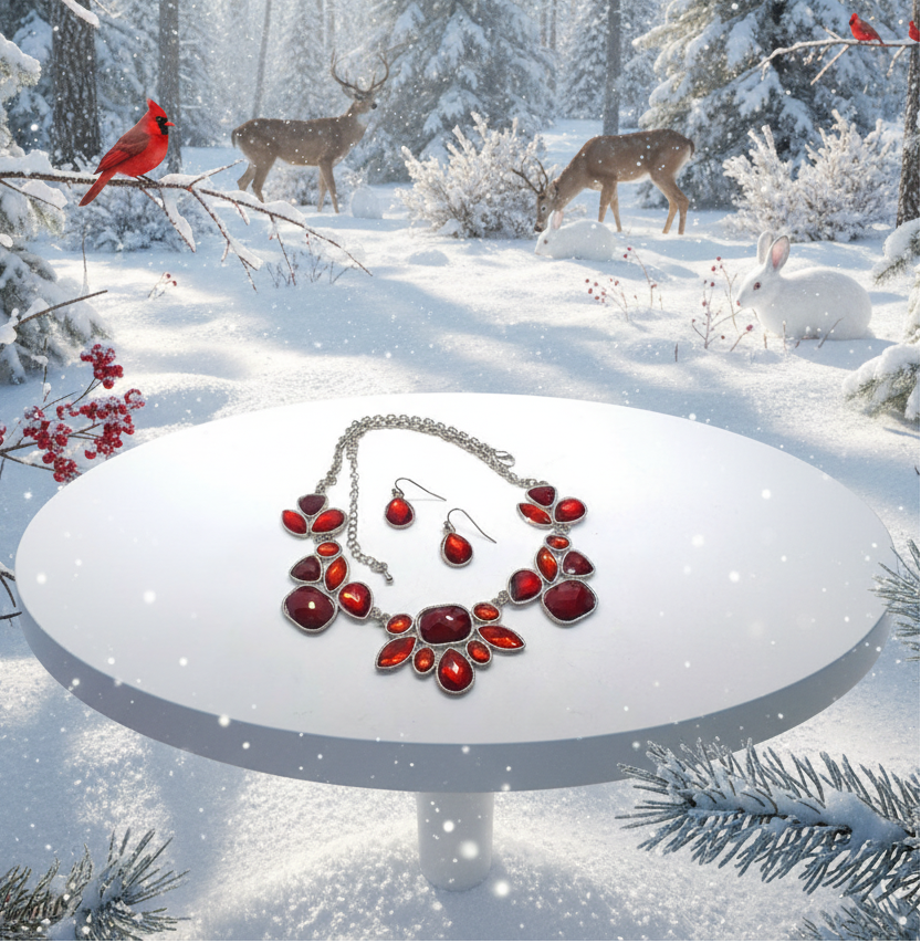 Lovely Red and Silver Necklace Set