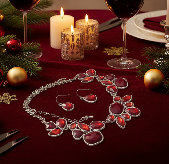 Lovely Red and Silver Necklace Set
