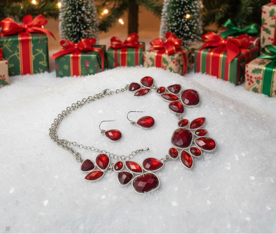 Lovely Red and Silver Necklace Set