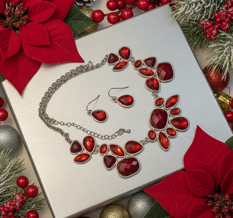 Lovely Red and Silver Necklace Set