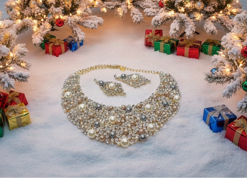 Gorgeous Pearls and Rhinestones Necklace Set