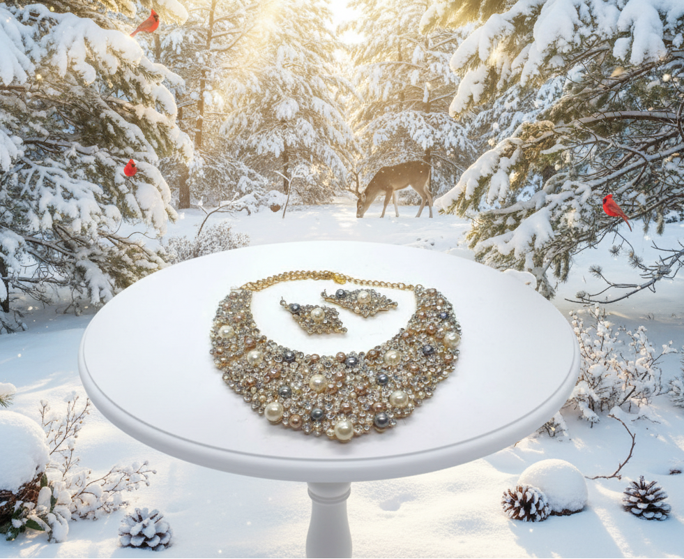 Gorgeous Pearls and Rhinestones Necklace Set