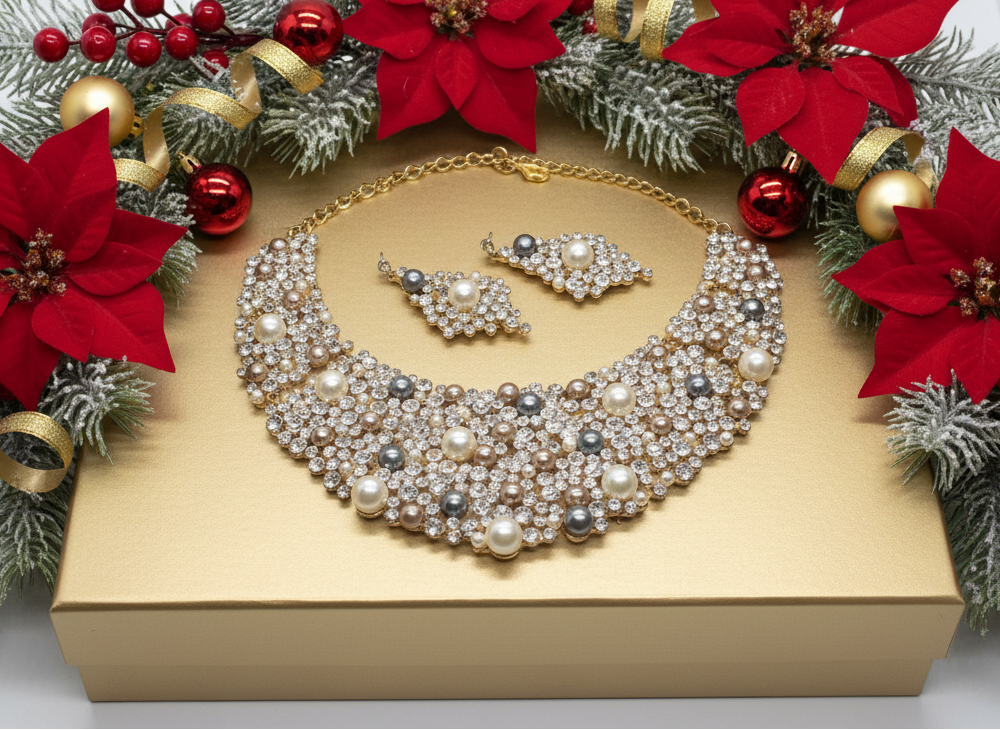 Gorgeous Pearls and Rhinestones Necklace Set