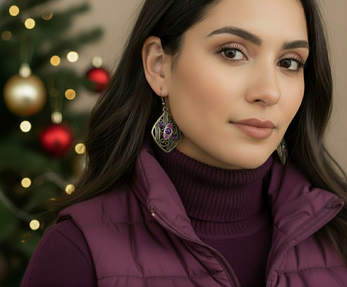 Lovely Bronze and Purple Earrings