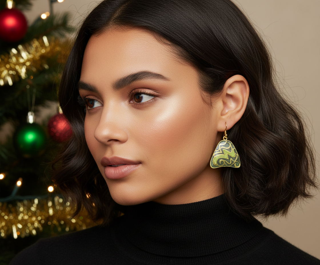 Lovely Green Glitter Earrings