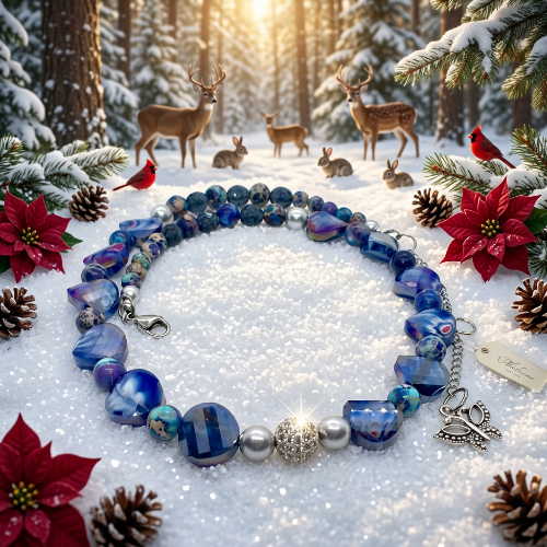 Beautiful Sea Blue Jasper, Firepolish Blue, Silver and Montana Blue, Beaded Necklace handcrafted by Artistry Jewelry