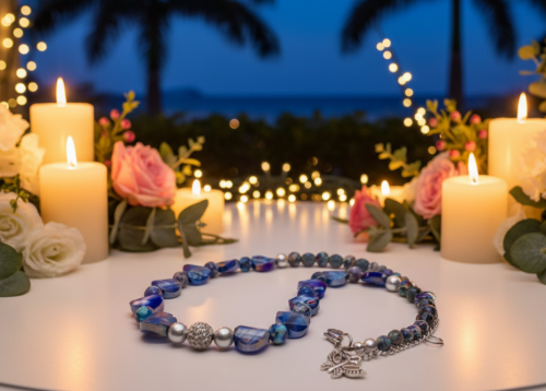 Beautiful Sea Blue Jasper, Firepolish Blue, Silver and Montana Blue, Beaded Necklace handcrafted by Artistry Jewelry