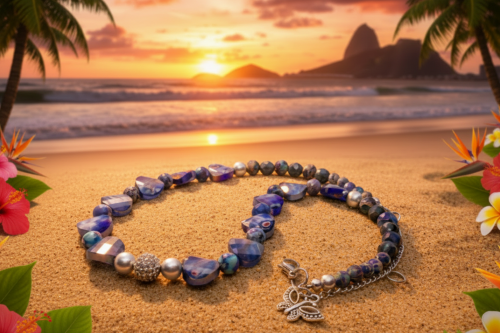 Beautiful Sea Blue Jasper, Firepolish Blue, Silver and Montana Blue, Beaded Necklace handcrafted by Artistry Jewelry