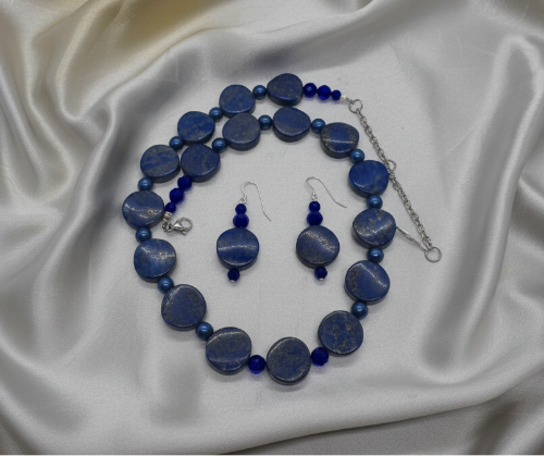 Stunning Lapis Lazuli and Crystals, Dark Blue, Silver, Semi-precious, Beaded Necklace Set handcrafted by Artistry Jewelry