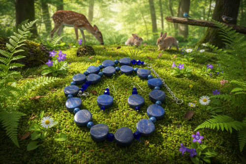 Stunning Lapis Lazuli and Crystals, Dark Blue, Silver, Semi-precious, Beaded Necklace Set handcrafted by Artistry Jewelry