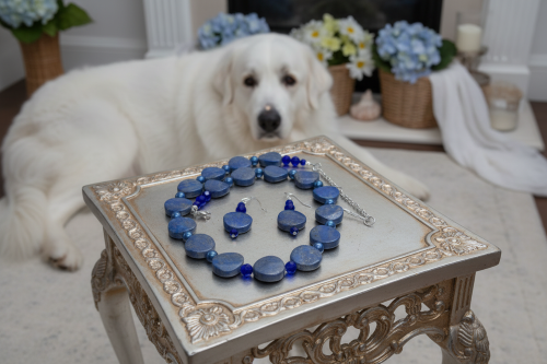 Stunning Lapis Lazuli and Crystals, Dark Blue, Silver, Semi-precious, Beaded Necklace Set handcrafted by Artistry Jewelry