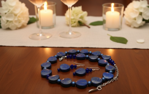 Stunning Lapis Lazuli and Crystals, Dark Blue, Silver, Semi-precious, Beaded Necklace Set handcrafted by Artistry Jewelry