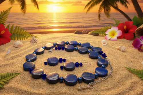 Stunning Lapis Lazuli and Crystals, Dark Blue, Silver, Semi-precious, Beaded Necklace Set handcrafted by Artistry Jewelry