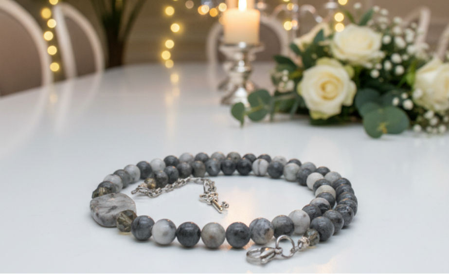 Beautiful Mountain Jade, Labradorite, Semi-precious, Beaded Necklace handcrafted by Artistry Jewelry