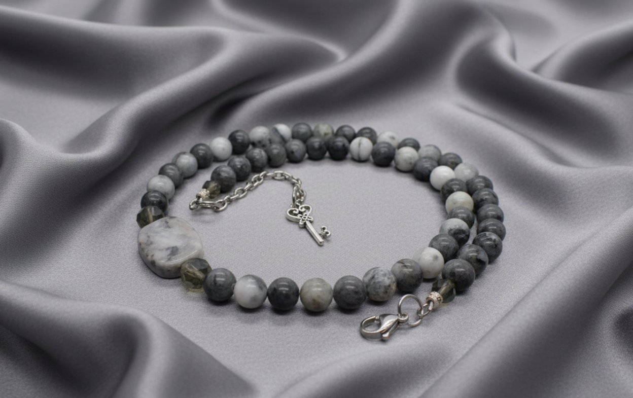 Beautiful Mountain Jade, Labradorite, Semi-precious, Beaded Necklace handcrafted by Artistry Jewelry