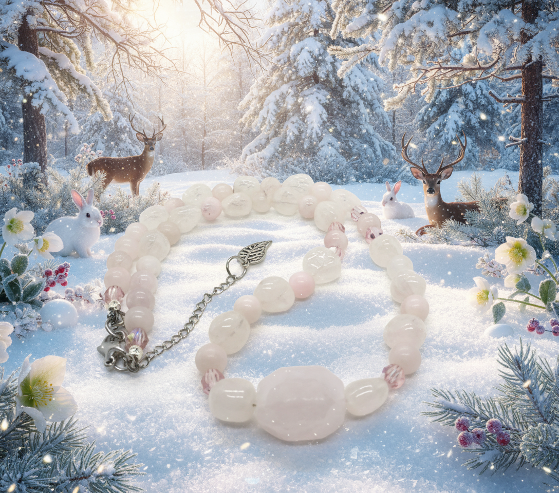 Stunning Rose Pink Quartz and Crystals, Semi-precious Beaded Necklace handcrafted by Artistry Jewelry