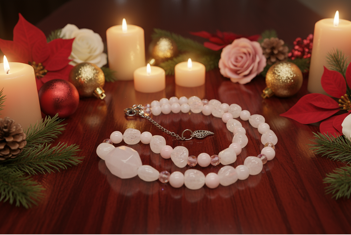 Stunning Rose Pink Quartz and Crystals, Semi-precious Beaded Necklace handcrafted by Artistry Jewelry