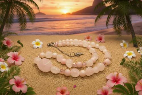 Stunning Rose Pink Quartz and Crystals, Semi-precious Beaded Necklace handcrafted by Artistry Jewelry
