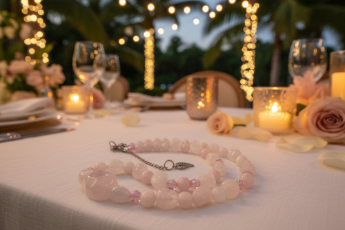 Stunning Rose Pink Quartz and Crystals, Semi-precious Beaded Necklace handcrafted by Artistry Jewelry