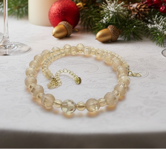 Beautiful Peach/Amber, Crystal and Cream, Golden Shadow Beaded Necklace Set handcrafted by Artistry Jewelry