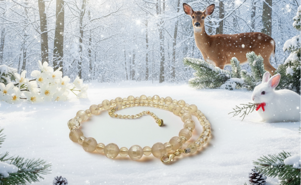Beautiful Peach/Amber, Crystal and Cream, Golden Shadow Beaded Necklace Set handcrafted by Artistry Jewelry