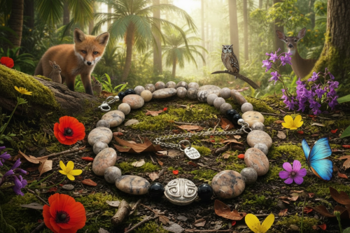 Lovely Pink Feldspar & Maifanite Jasper, Black, brown, Gray, Semi-precious, Beaded Necklace handcrafted by Artistry Jewelry