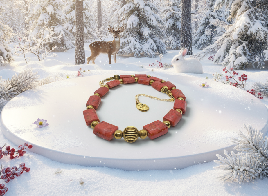 Beautiful Coral Rectangles, Antique Gold Rds, GP Hematite Semi-precious Beaded Necklace handcrafted by Artistry Jewelry