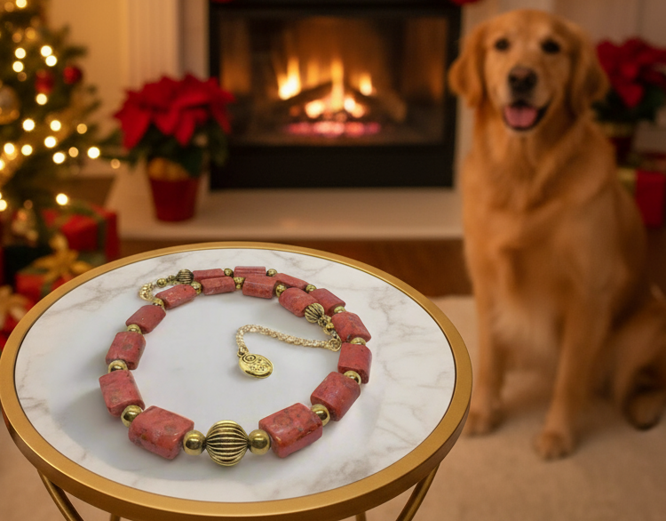 Beautiful Coral Rectangles, Antique Gold Rds, GP Hematite Semi-precious Beaded Necklace handcrafted by Artistry Jewelry