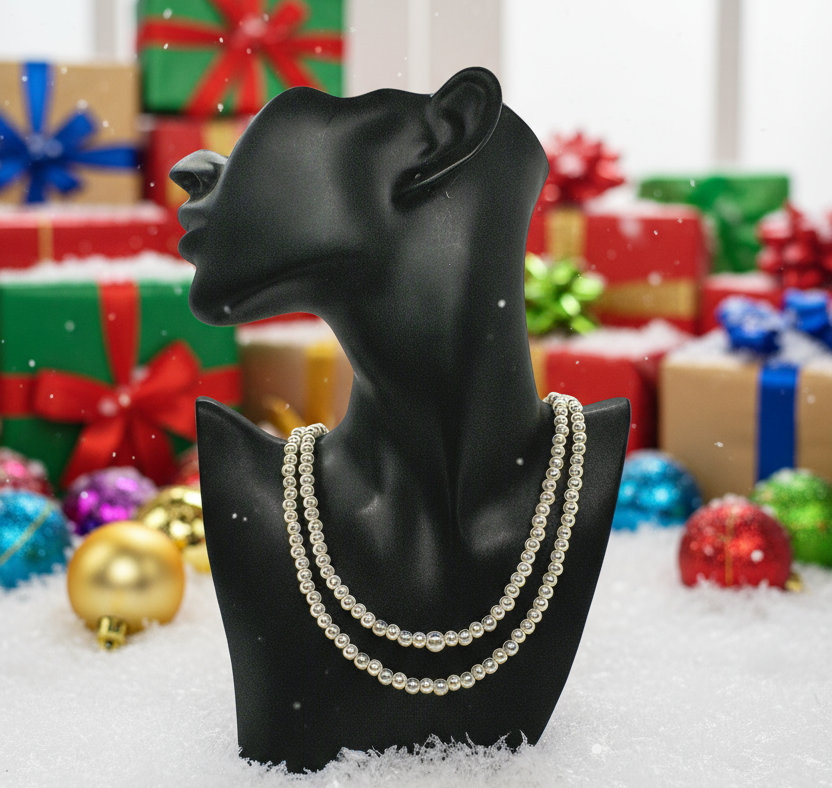 Beautiful Light Peach, Stardust, and Pearl, Two-Strand Beaded Necklace handcrafted by Artistry Jewelry