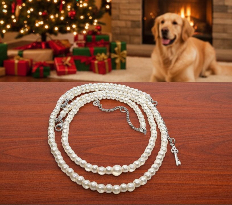 Beautiful Light Peach, Stardust, and Pearl, Two-Strand Beaded Necklace handcrafted by Artistry Jewelry