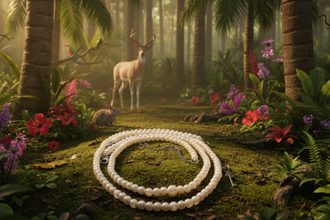 Beautiful Light Peach, Stardust, and Pearl, Two-Strand Beaded Necklace handcrafted by Artistry Jewelry