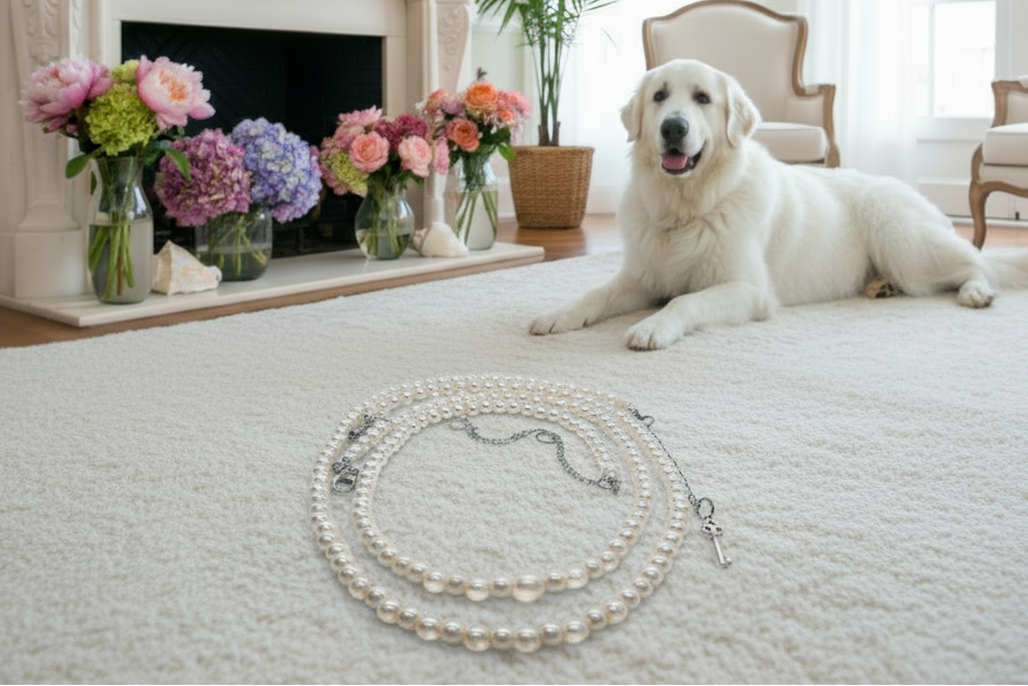 Beautiful Light Peach, Stardust, and Pearl, Two-Strand Beaded Necklace handcrafted by Artistry Jewelry