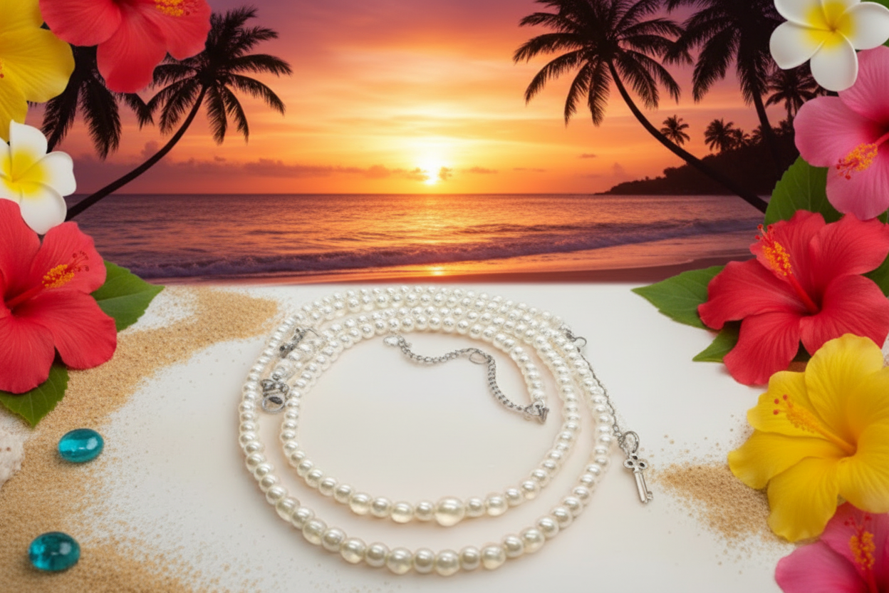 Beautiful Light Peach, Stardust, and Pearl, Two-Strand Beaded Necklace handcrafted by Artistry Jewelry