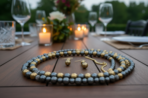 Gorgeous Gold & Black Hematite Two-Strand Beaded Necklace Set handcrafted by Artistry Jewelry
