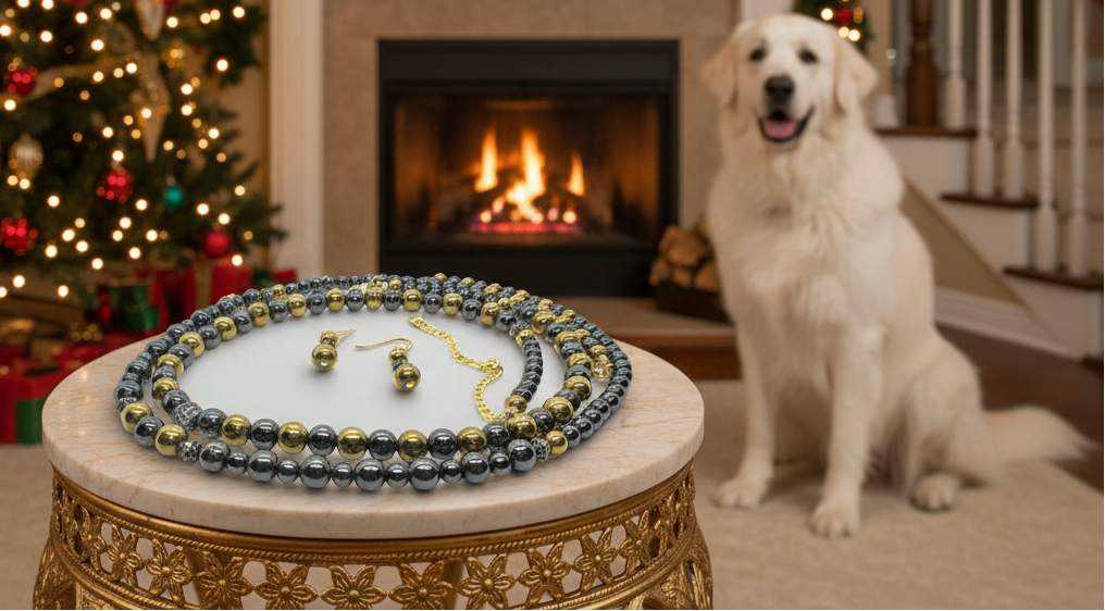 Gorgeous Gold & Black Hematite Two-Strand Beaded Necklace Set handcrafted by Artistry Jewelry