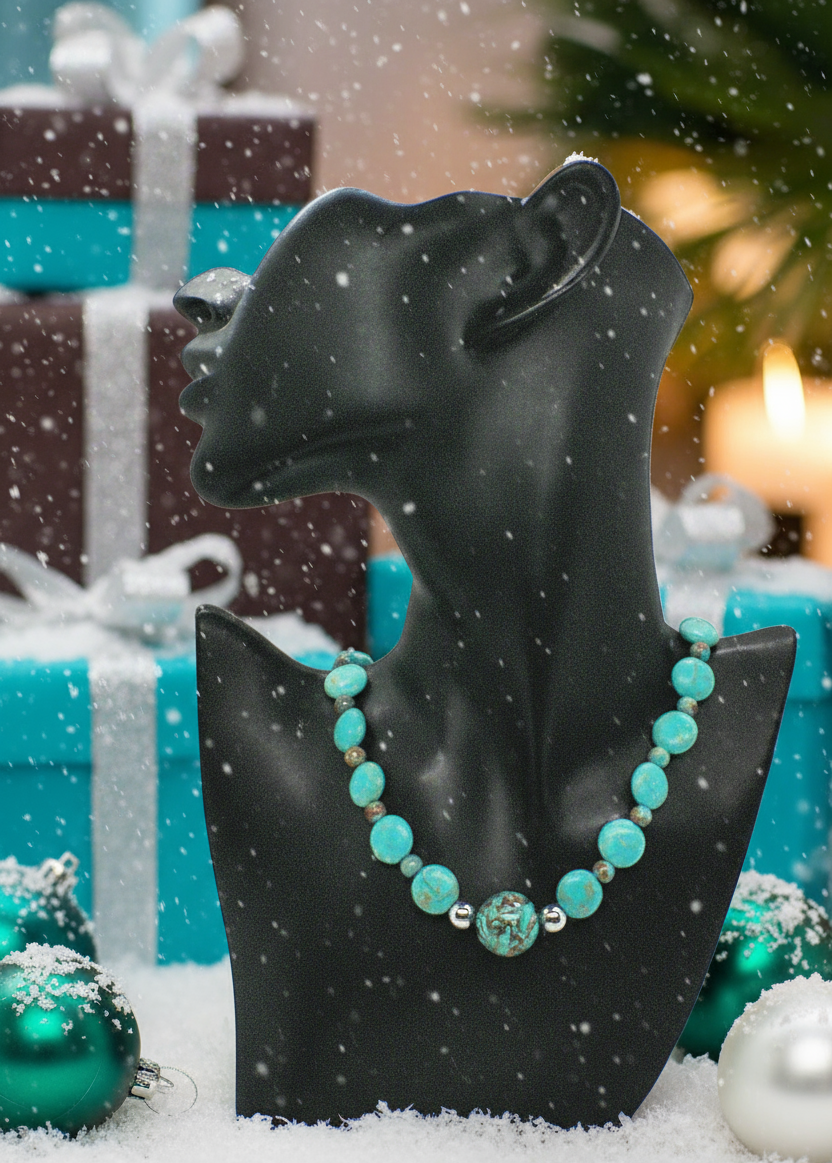 Lovely Crazy Lace Agate & Magnesite, Turquoise, Brown, Semi-precious, Beaded Necklace handcrafted by Artistry Jewelry