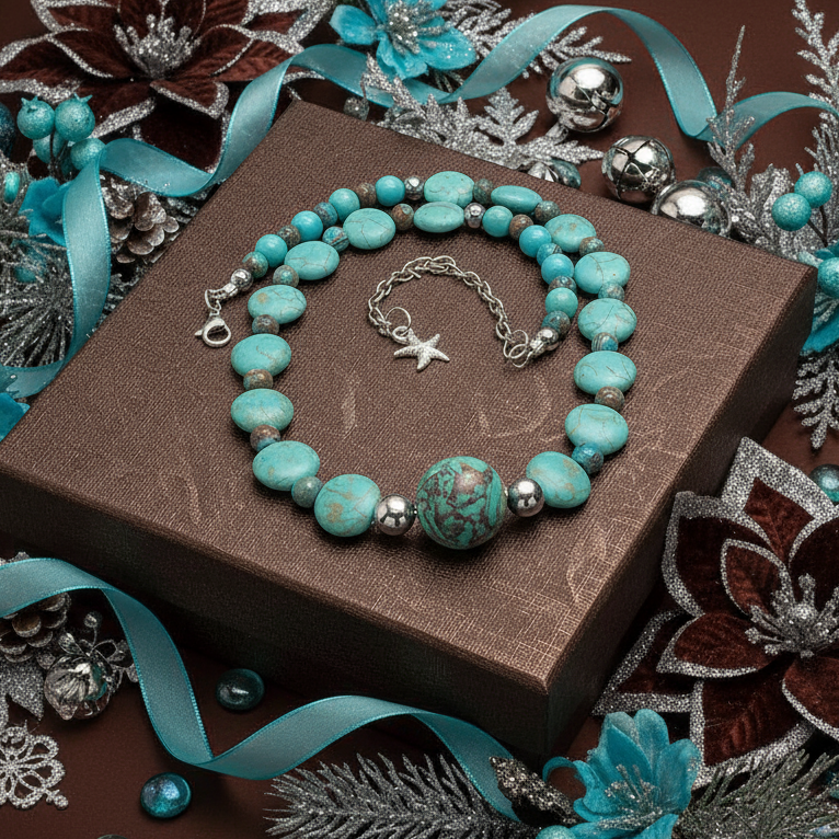 Lovely Crazy Lace Agate & Magnesite, Turquoise, Brown, Semi-precious, Beaded Necklace handcrafted by Artistry Jewelry