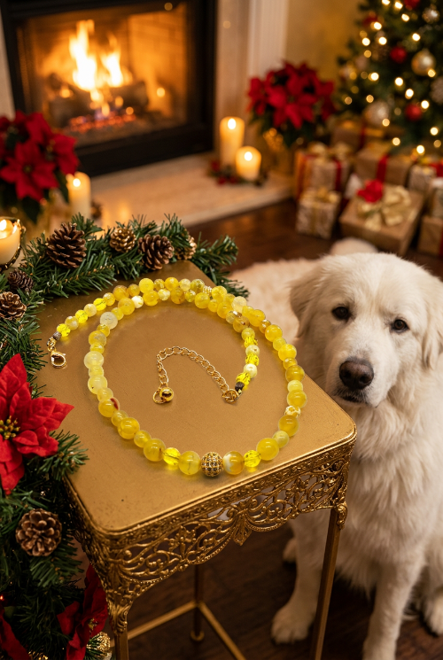 Gorgeous Yellow Fire Agates and Crystals Beaded Semi-precious Necklace handcrafted by Artistry Jewelry