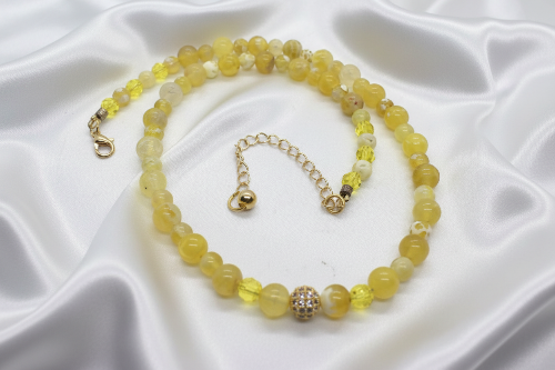 Gorgeous Yellow Fire Agates and Crystals Beaded Semi-precious Necklace handcrafted by Artistry Jewelry
