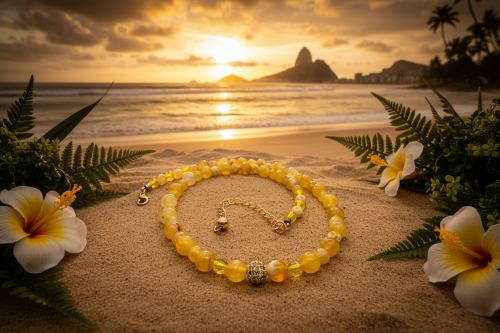 Gorgeous Yellow Fire Agates and Crystals Beaded Semi-precious Necklace handcrafted by Artistry Jewelry