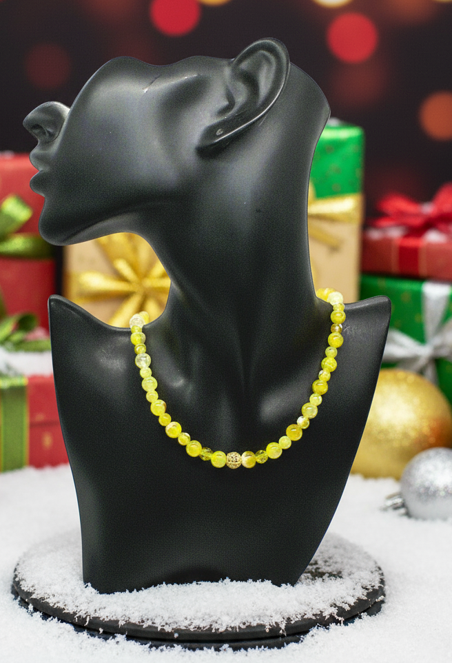 Gorgeous Yellow Fire Agates and Crystals Beaded Semi-precious Necklace handcrafted by Artistry Jewelry