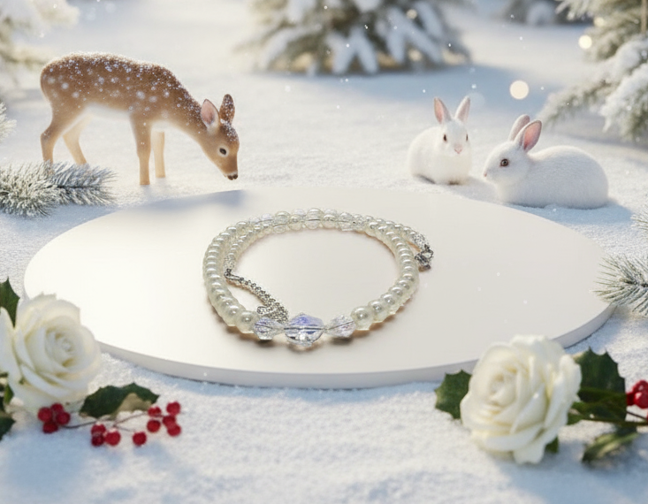 Precious Light Peach, Silver, Crystal and Pearl Beaded Necklace handcrafted by Artistry Jewelry