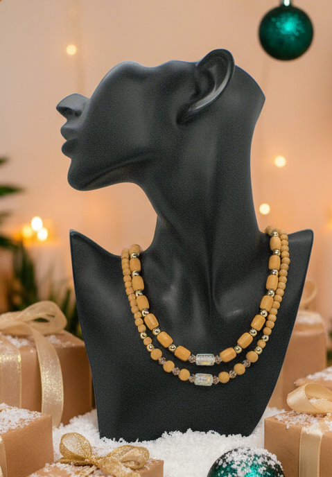 Fabulous Peach Desert Sun and Gold Hematite, One-of-a-Kind Beaded Necklace handcrafted by Artistry Jewelry