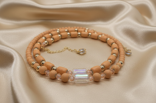 Fabulous Peach Desert Sun and Gold Hematite, One-of-a-Kind Beaded Necklace handcrafted by Artistry Jewelry