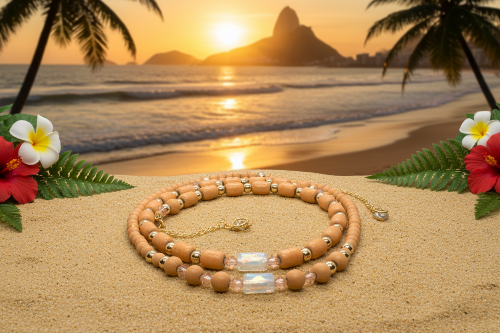 Fabulous Peach Desert Sun and Gold Hematite, One-of-a-Kind Beaded Necklace handcrafted by Artistry Jewelry