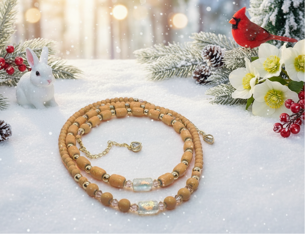 Fabulous Peach Desert Sun and Gold Hematite, One-of-a-Kind Beaded Necklace handcrafted by Artistry Jewelry