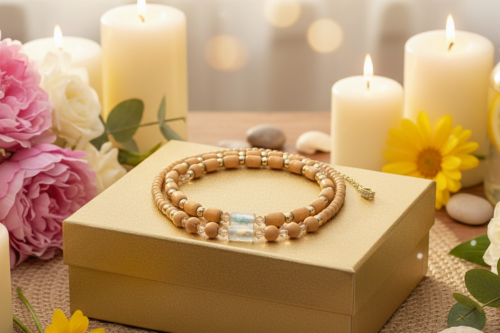 Fabulous Peach Desert Sun and Gold Hematite, One-of-a-Kind Beaded Necklace handcrafted by Artistry Jewelry