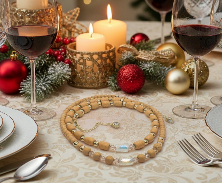 Fabulous Peach Desert Sun and Gold Hematite, One-of-a-Kind Beaded Necklace handcrafted by Artistry Jewelry