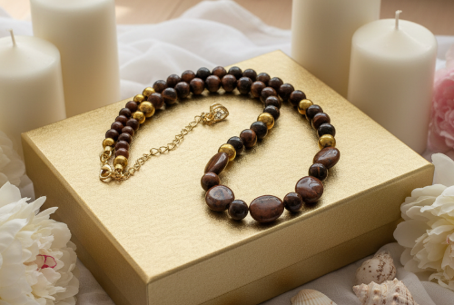 Brilliant Brecca Jasper, Red Tiger Eye, Hematite Beaded Necklace - handcrafted by Artistry Jewelry