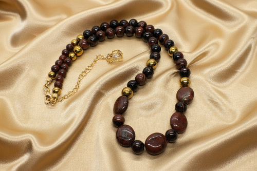 Brilliant Brecca Jasper, Red Tiger Eye, Hematite Beaded Necklace - handcrafted by Artistry Jewelry